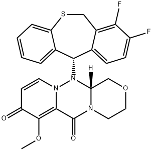 1H-[1,4]Oxazino[3,4-c]pyrido[2,1-f][1,2,4]triazine-6,8-dione, 12-[(11S)-7,8-difluoro-6,11-dihydrodibenzo[b,e]thiepin-11-yl]-3,4,12,12a-tetrahydro-7-methoxy-, (12aR)- Struktur