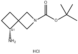 2-Azaspiro[3.3]heptane-2-carboxylic acid, 5-amino-, 1,1-dimethylethyl ester, hydrochloride (1:1), (5R)- Struktur