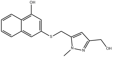 1H-Pyrazole-3-methanol, 5-[[(4-hydroxy-2-naphthalenyl)thio]methyl]-1-methyl- Struktur