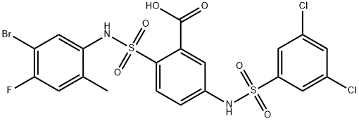 Benzoic acid, 2-[[(5-bromo-4-fluoro-2-methylphenyl)amino]sulfonyl]-5-[[(3,5-dichlorophenyl)sulfonyl]amino]- Struktur