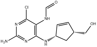 N-[2-Amino-4-chloro-6-[[(1S,4R)-4-(hydroxymethyl)-2-cyclopenten-1-yl]amino]-5-pyrimidinyl]formamide Struktur