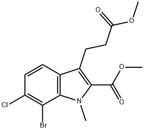 1H-Indole-3-propanoic acid, 7-bromo-6-chloro-2-(methoxycarbonyl)-1-methyl-, methyl ester Struktur