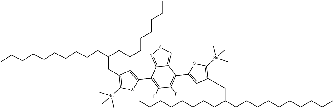 2,1,3-Benzothiadiazole, 5,6-difluoro-4,7-bis[4-(2-octyldodecyl)-5-(trimethylstannyl)-2-thienyl]- Struktur