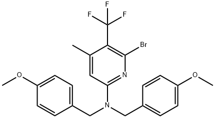 6-BROMO-N,N-BIS(4-METHOXYBENZYL)-4-METHYL-5-(TRIFLUOROMETHYL)PYRIDIN-2-AMINE, 2411793-14-9, 結構式