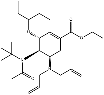 1-Cyclohexene-1-carboxylic acid, 4-[acetyl(1,1-dimethylethyl)amino]-5-(di-2-propen-1-ylamino)-3-(1-ethylpropoxy)-, ethyl ester, (3R,4R,5R)- Struktur