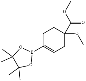 3-Cyclohexene-1-carboxylic acid, 1-methoxy-4-(4,4,5,5-tetramethyl-1,3,2-dioxaborolan-2-yl)-, methyl ester Struktur