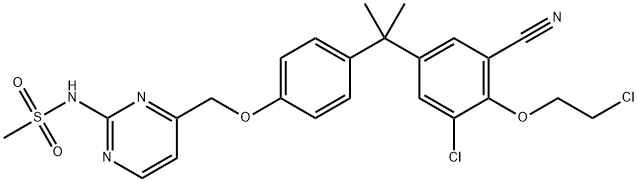 Methanesulfonamide, N-[4-[[4-[1-[3-chloro-4-(2-chloroethoxy)-5-cyanophenyl]-1-methylethyl]phenoxy]methyl]-2-pyrimidinyl]- Struktur