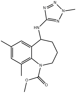 1H-1-Benzazepine-1-carboxylic acid, 2,3,4,5-tetrahydro-7,9-dimethyl-5-[(2-methyl-2H-tetrazol-5-yl)amino]-, methyl ester Struktur