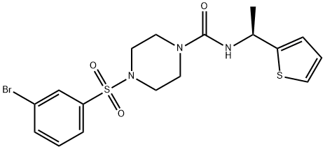 1-Piperazinecarboxamide, 4-[(3-bromophenyl)sulfonyl]-N-[(1S)-1-(2-thienyl)ethyl]- Struktur