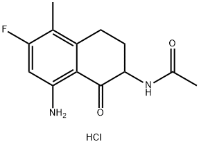 Acetamide, N-(8-amino-6-fluoro-1,2,3,4-tetrahydro-5-methyl-1-oxo-2-naphthalenyl)-, hydrochloride (1:1) Struktur