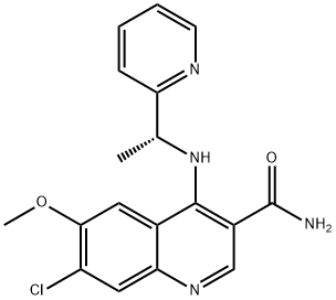 3-Quinolinecarboxamide, 7-chloro-6-methoxy-4-[[(1R)-1-(2-pyridinyl)ethyl]amino]- Struktur