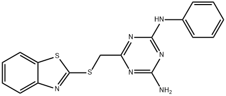 6-(1,3-benzothiazol-2-ylsulfanylmethyl)-2-N-phenyl-1,3,5-triazine-2,4-diamine Struktur