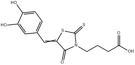 4-[(5E)-5-[(3,4-dihydroxyphenyl)methylidene]-4-oxo-2-sulfanylidene-1,3-thiazolidin-3-yl]butanoic acid Struktur