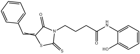 4-[(5Z)-5-benzylidene-4-oxo-2-sulfanylidene-1,3-thiazolidin-3-yl]-N-(2-hydroxyphenyl)butanamide Struktur