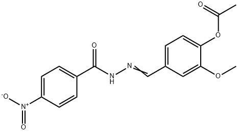 2-methoxy-4-[2-(4-nitrobenzoyl)carbonohydrazonoyl]phenyl acetate Struktur