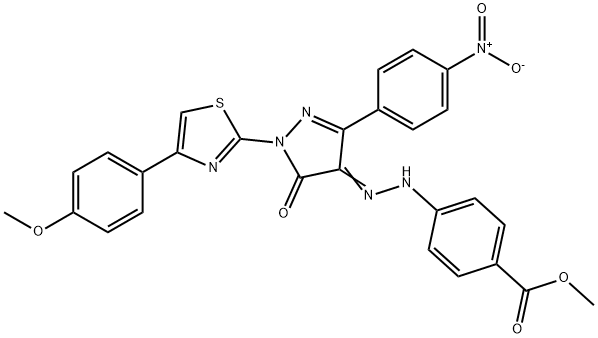 methyl 4-{2-[1-[4-(4-methoxyphenyl)-1,3-thiazol-2-yl]-3-(4-nitrophenyl)-5-oxo-1,5-dihydro-4H-pyrazol-4-ylidene]hydrazino}benz Struktur