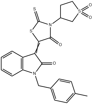 (5Z)-3-(1,1-dioxothiolan-3-yl)-5-[1-[(4-methylphenyl)methyl]-2-oxoindol-3-ylidene]-2-sulfanylidene-1,3-thiazolidin-4-one Struktur