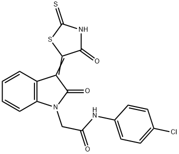 N-(4-chlorophenyl)-2-[(3Z)-2-oxo-3-(4-oxo-2-sulfanylidene-1,3-thiazolidin-5-ylidene)indol-1-yl]acetamide Struktur