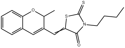 (5Z)-3-butyl-5-[(2-methyl-2H-chromen-3-yl)methylidene]-2-sulfanylidene-1,3-thiazolidin-4-one Struktur