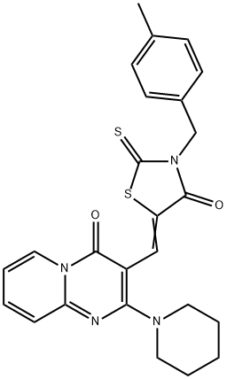 (5Z)-3-[(4-methylphenyl)methyl]-5-[(4-oxo-2-piperidin-1-ylpyrido[1,2-a]pyrimidin-3-yl)methylidene]-2-sulfanylidene-1,3-thiazolidin-4-one Struktur