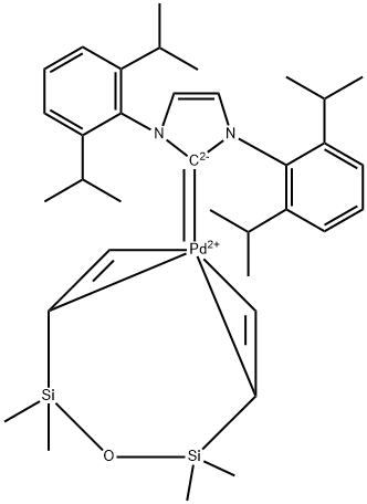 1,3-Bis(2,6-diisopropylphenyl)imidazol-2-ylidene][1,3-divinyl-1,1,3,3-tetramethyldisiloxane]palladium(0) Struktur