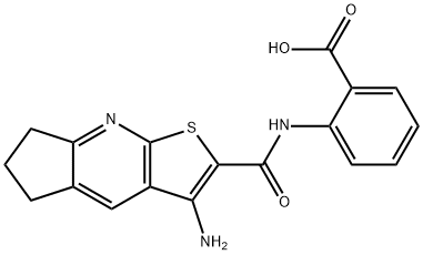 2-(3-amino-6,7-dihydro-5H-cyclopenta[b]thieno[3,2-e]pyridine-2-carboxamido)benzoic acid Struktur