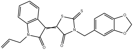 (5Z)-3-(1,3-benzodioxol-5-ylmethyl)-5-(2-oxo-1-prop-2-enylindol-3-ylidene)-2-sulfanylidene-1,3-thiazolidin-4-one Struktur