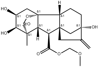 (1S,2R,3S,4aR,4bR,7S,9aS,10S,10aR)-Methoxymethyl 2,3,7-trihydroxy-1-methyl-8-methylene-13-oxododecahydro-4a,1-(epoxymethano)-7,9a-methanobenzo[a]azulene-10-carboxylate Struktur