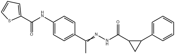 N-[4-[(E)-C-methyl-N-[(2-phenylcyclopropanecarbonyl)amino]carbonimidoyl]phenyl]thiophene-2-carboxamide Struktur