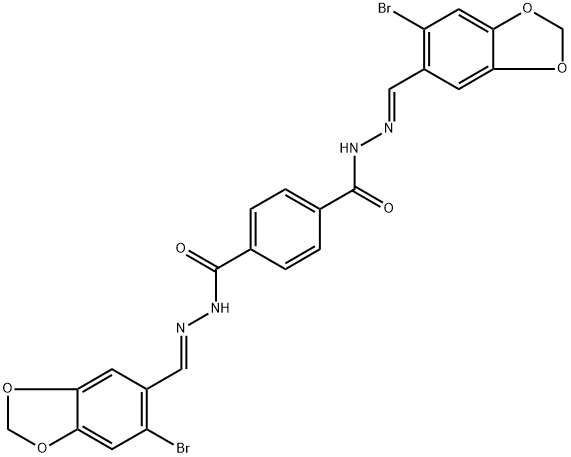 1-N,4-N-bis[(E)-(6-bromo-1,3-benzodioxol-5-yl)methylideneamino]benzene-1,4-dicarboxamide Struktur