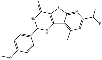 7-(difluoromethyl)-2-(4-methoxyphenyl)-9-methyl-2,3-dihydro-1H-pyrido[2,3]thieno[2,4-d]pyrimidin-4-one Struktur