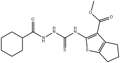 methyl 2-(2-(cyclohexanecarbonyl)hydrazinecarbothioamido)-5,6-dihydro-4H-cyclopenta[b]thiophene-3-carboxylate Struktur