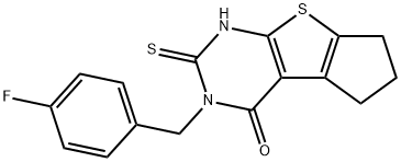 2-[(4-fluorophenyl)methyl]-3-sulfanylidene-4,6,7,8-tetrahydrocyclopenta[2,3]thieno[2,4-b]pyrimidin-1-one Struktur