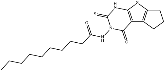 N-(1-oxo-3-sulfanylidene-4,6,7,8-tetrahydrocyclopenta[2,3]thieno[2,4-b]pyrimidin-2-yl)decanamide Struktur