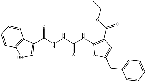 ethyl 2-(2-(1H-indole-3-carbonyl)hydrazinecarbothioamido)-5-benzylthiophene-3-carboxylate Struktur