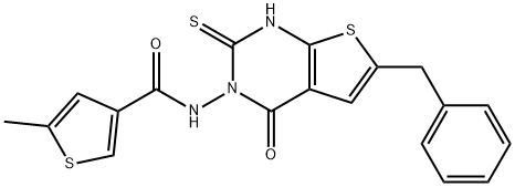 N-(6-benzyl-4-oxo-2-sulfanylidene-1H-thieno[2,3-d]pyrimidin-3-yl)-5-methylthiophene-3-carboxamide Struktur