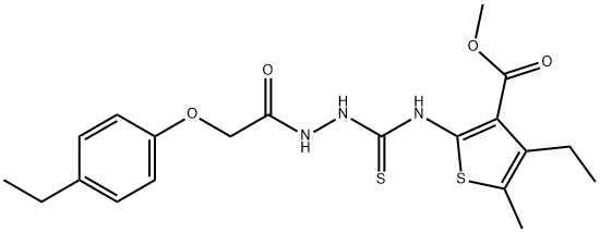 methyl 4-ethyl-2-(2-(2-(4-ethylphenoxy)acetyl)hydrazinecarbothioamido)-5-methylthiophene-3-carboxylate Struktur