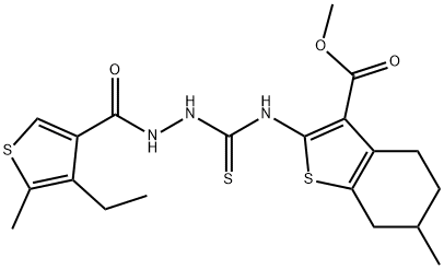 methyl 2-(2-(4-ethyl-5-methylthiophene-3-carbonyl)hydrazinecarbothioamido)-6-methyl-4,5,6,7-tetrahydrobenzo[b]thiophene-3-carboxylate Struktur