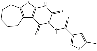 5-methyl-N-(4-oxo-2-sulfanylidene-1,5,6,7,8,9-hexahydrocyclohepta[2,3]thieno[2,4-b]pyrimidin-3-yl)thiophene-3-carboxamide Struktur