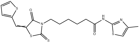 N-(4-methyl-1,3-thiazol-2-yl)-6-[(5Z)-4-oxo-2-sulfanylidene-5-(thiophen-2-ylmethylidene)-1,3-thiazolidin-3-yl]hexanamide Struktur