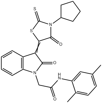 2-[(3Z)-3-(3-cyclopentyl-4-oxo-2-sulfanylidene-1,3-thiazolidin-5-ylidene)-2-oxoindol-1-yl]-N-(2,5-dimethylphenyl)acetamide Struktur