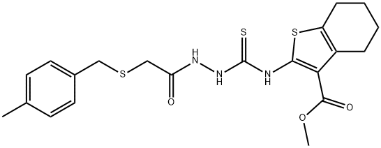 methyl 2-(2-(2-((4-methylbenzyl)thio)acetyl)hydrazinecarbothioamido)-4,5,6,7-tetrahydrobenzo[b]thiophene-3-carboxylate Struktur