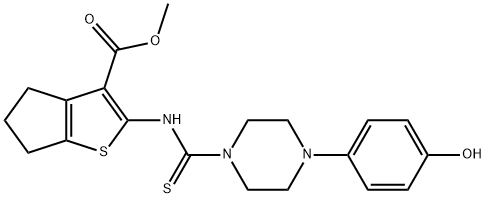 methyl 2-(4-(4-hydroxyphenyl)piperazine-1-carbothioamido)-5,6-dihydro-4H-cyclopenta[b]thiophene-3-carboxylate Struktur