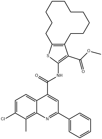 methyl 2-(7-chloro-8-methyl-2-phenylquinoline-4-carboxamido)-4,5,6,7,8,9,10,11,12,13-decahydrocyclododeca[b]thiophene-3-carboxylate Struktur