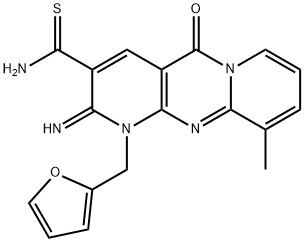 1-(furan-2-ylmethyl)-2-imino-10-methyl-5-oxodipyrido[3,4-c:1',2'-f]pyrimidine-3-carbothioamide Struktur