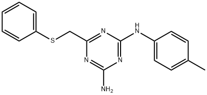 2-N-(4-methylphenyl)-6-(phenylsulfanylmethyl)-1,3,5-triazine-2,4-diamine Struktur