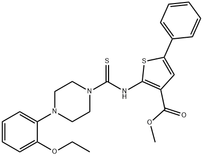 methyl 2-(4-(2-ethoxyphenyl)piperazine-1-carbothioamido)-5-phenylthiophene-3-carboxylate Struktur