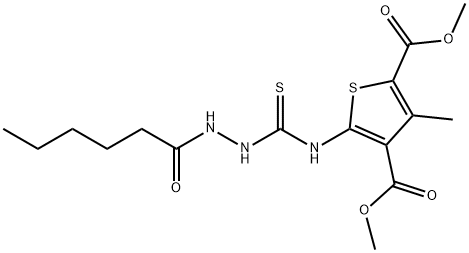 dimethyl 5-(2-hexanoylhydrazinecarbothioamido)-3-methylthiophene-2,4-dicarboxylate Struktur