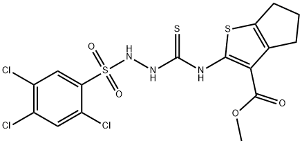 methyl 2-(2-((2,4,5-trichlorophenyl)sulfonyl)hydrazinecarbothioamido)-5,6-dihydro-4H-cyclopenta[b]thiophene-3-carboxylate Struktur