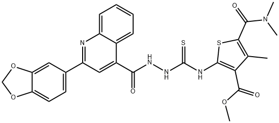 methyl 2-(2-(2-(benzo[d][1,3]dioxol-5-yl)quinoline-4-carbonyl)hydrazinecarbothioamido)-5-(dimethylcarbamoyl)-4-methylthiophene-3-carboxylate Struktur